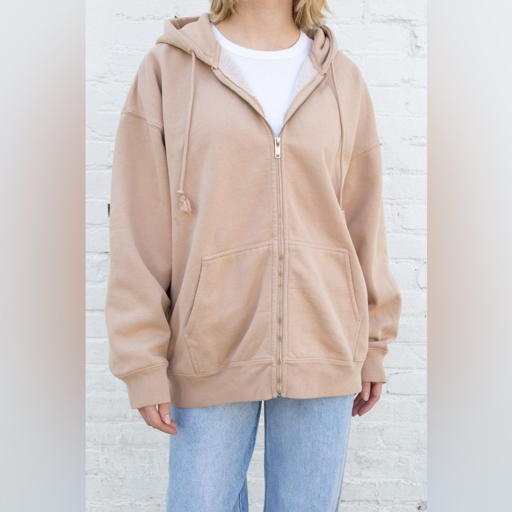 Brandy Melville John Galt Tan Zip Up Hoodie